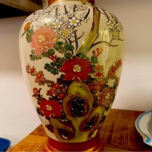 Vintage Japanese Satsuma Vase Cherry Blossom Chrysanthemum Kiku Sakura Painted